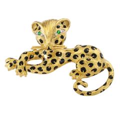 Retro Fred of Paris Whimsical Enamel gold Leopard Brooch