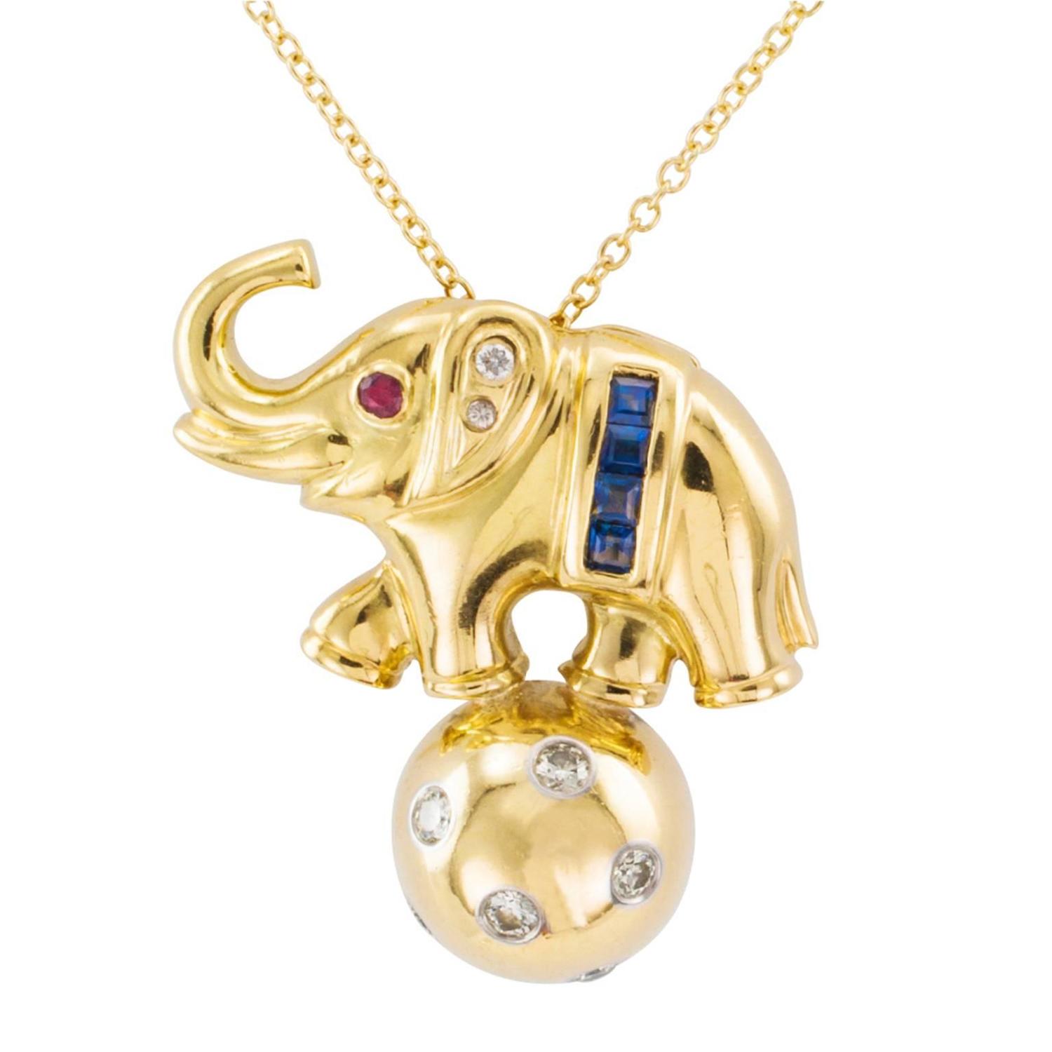 Tiffany and Co. Bejeweled Elephant Pendant For Sale at 1stdibs