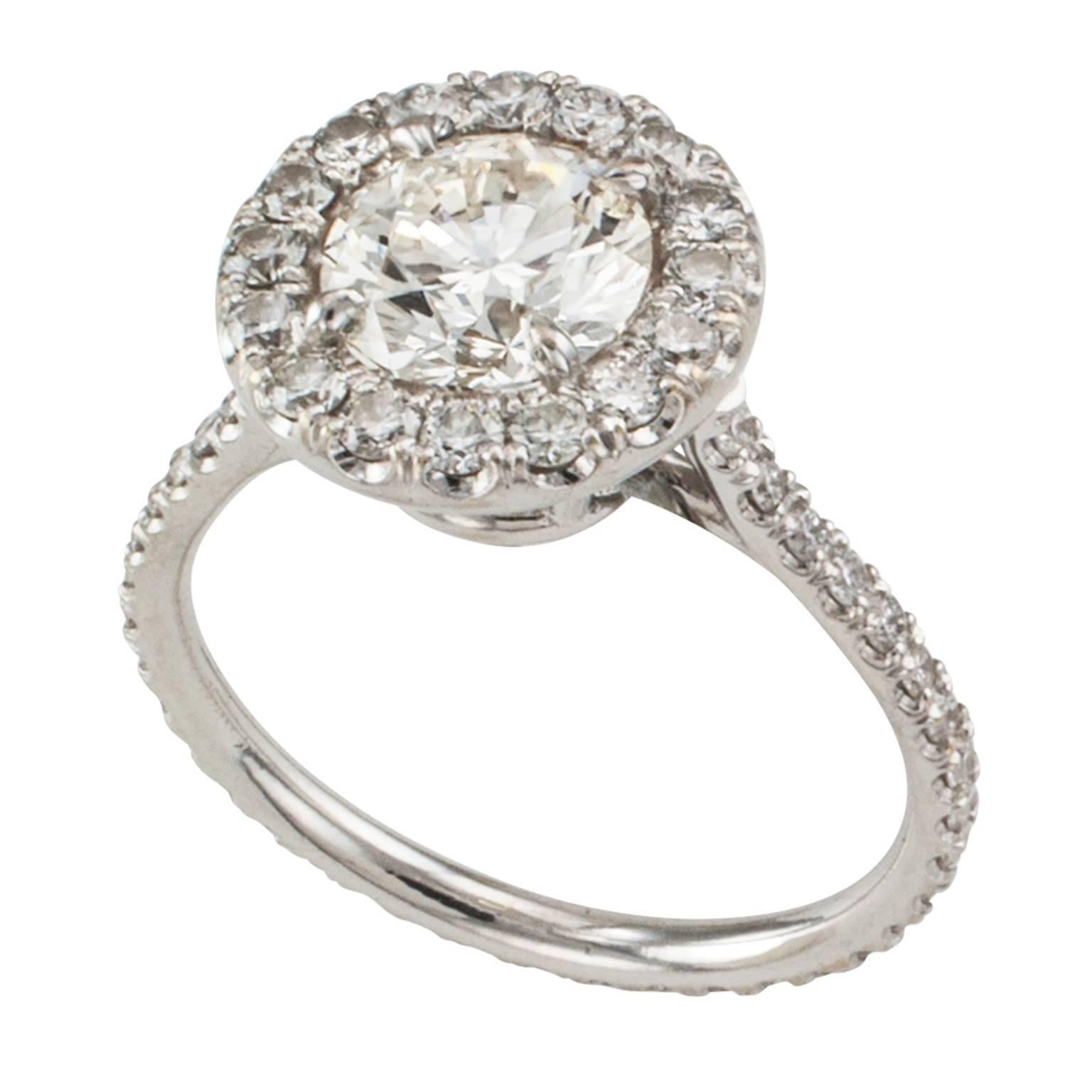Diamond Halo Engagement Ring In Excellent Condition In Los Angeles, CA