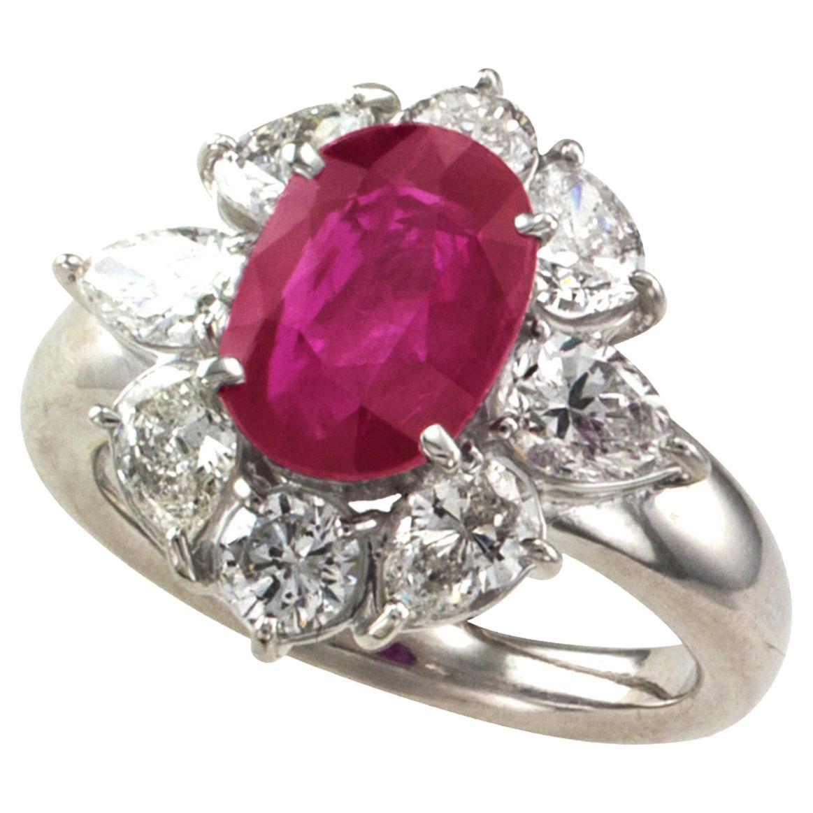 2.23 Carat Burma Ruby Diamond Platinum Ring