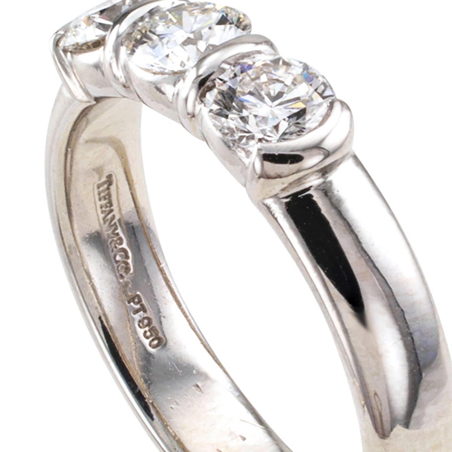 Tiffany & Co. Three-Stone Diamond Platinum Ring In Excellent Condition In Los Angeles, CA