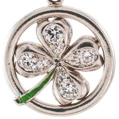 Art Deco Four Leaf Clover Diamond Platinum Charm