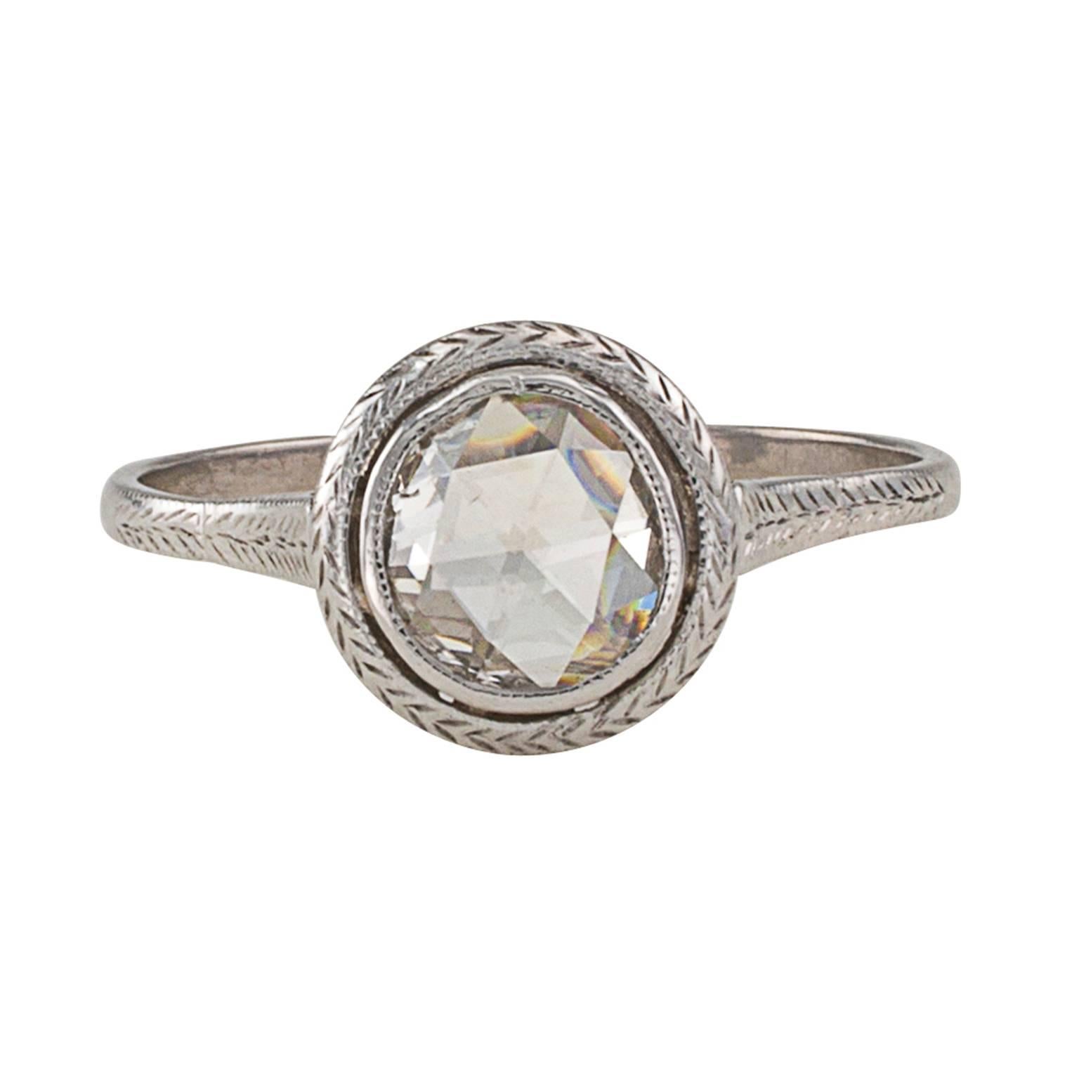 Edwardian Rose-cut Diamond gold platinum Solitaire Engagement Ring In Excellent Condition In Los Angeles, CA