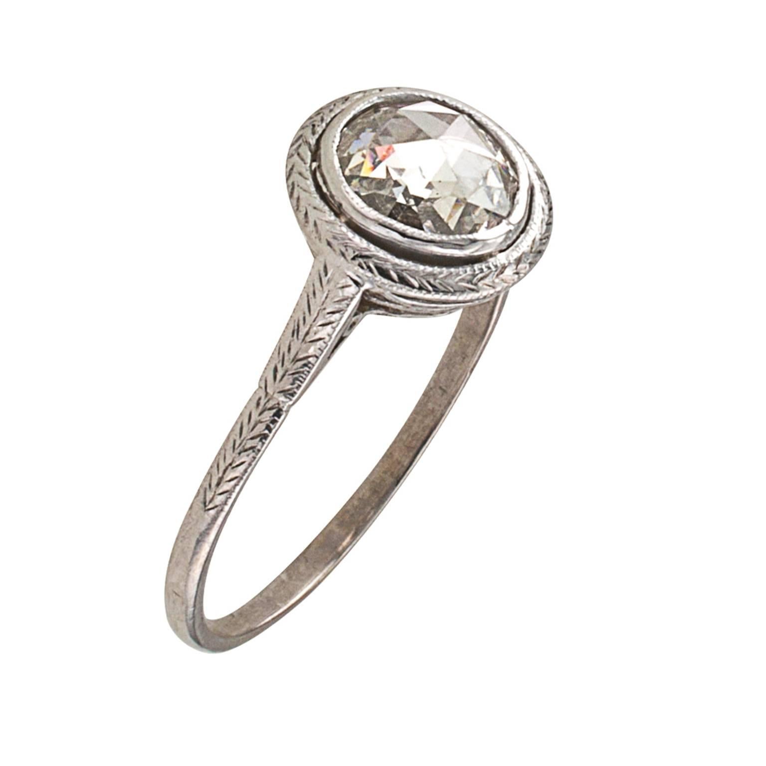 Edwardianischer Diamant im Rosenschliff Gold Platin Solitär Verlobungsring im Zustand „Hervorragend“ in Los Angeles, CA