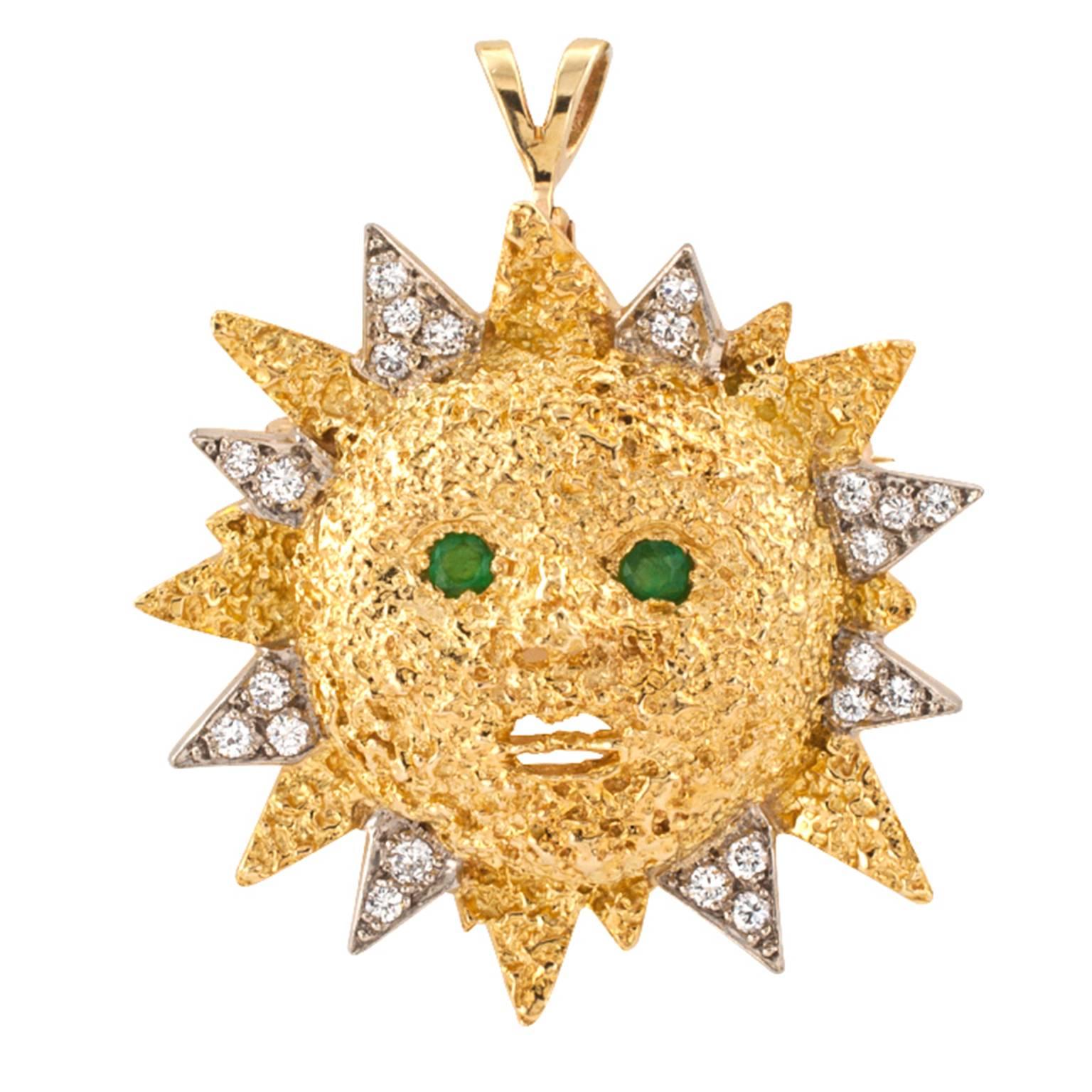 Sunshine Emerald Diamond Gold Brooch