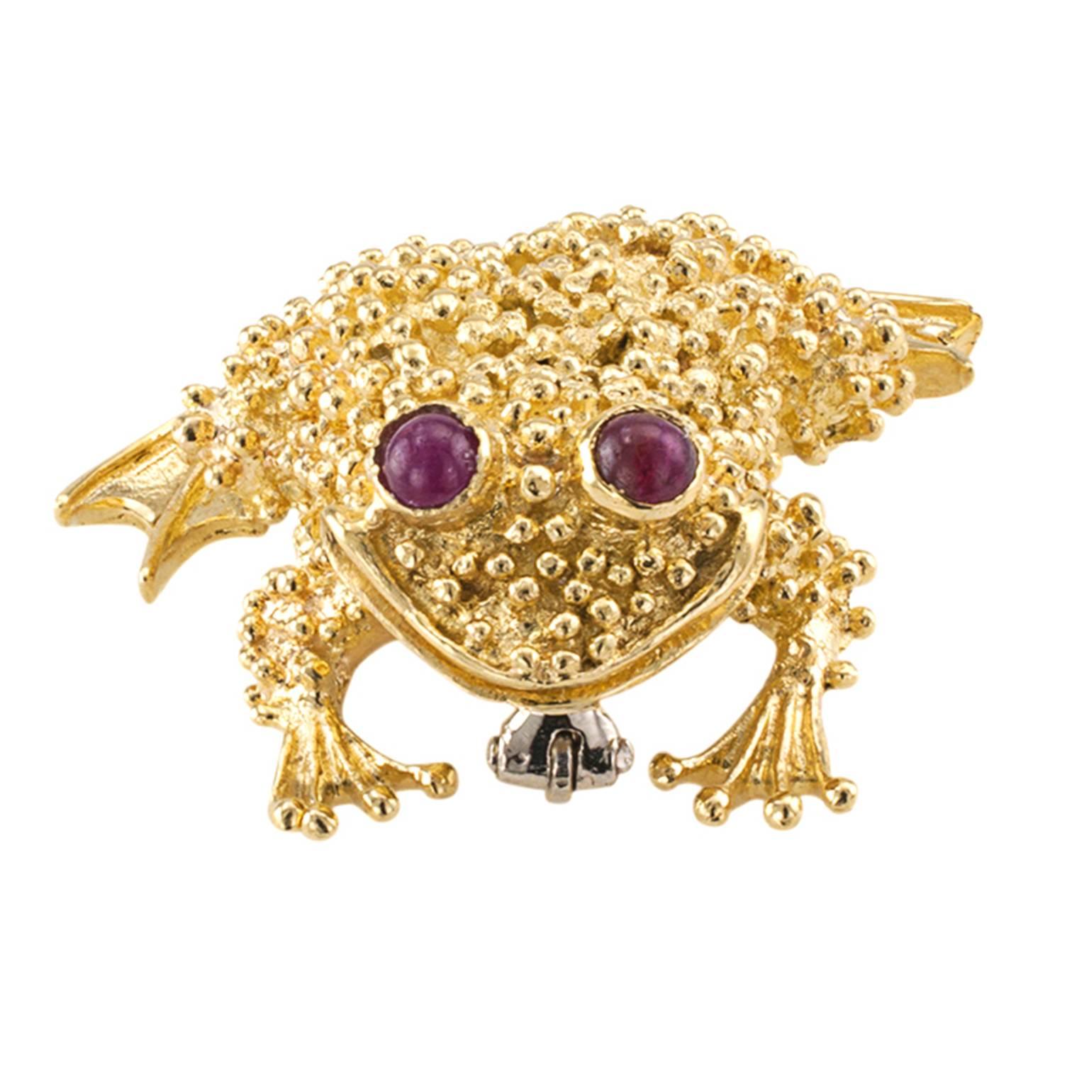 Ruby Gold Toad Brooch In Excellent Condition In Los Angeles, CA