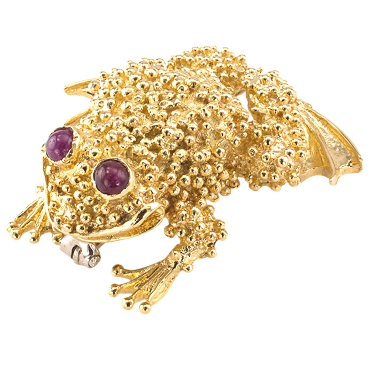 Modern Ruby Gold Toad Brooch