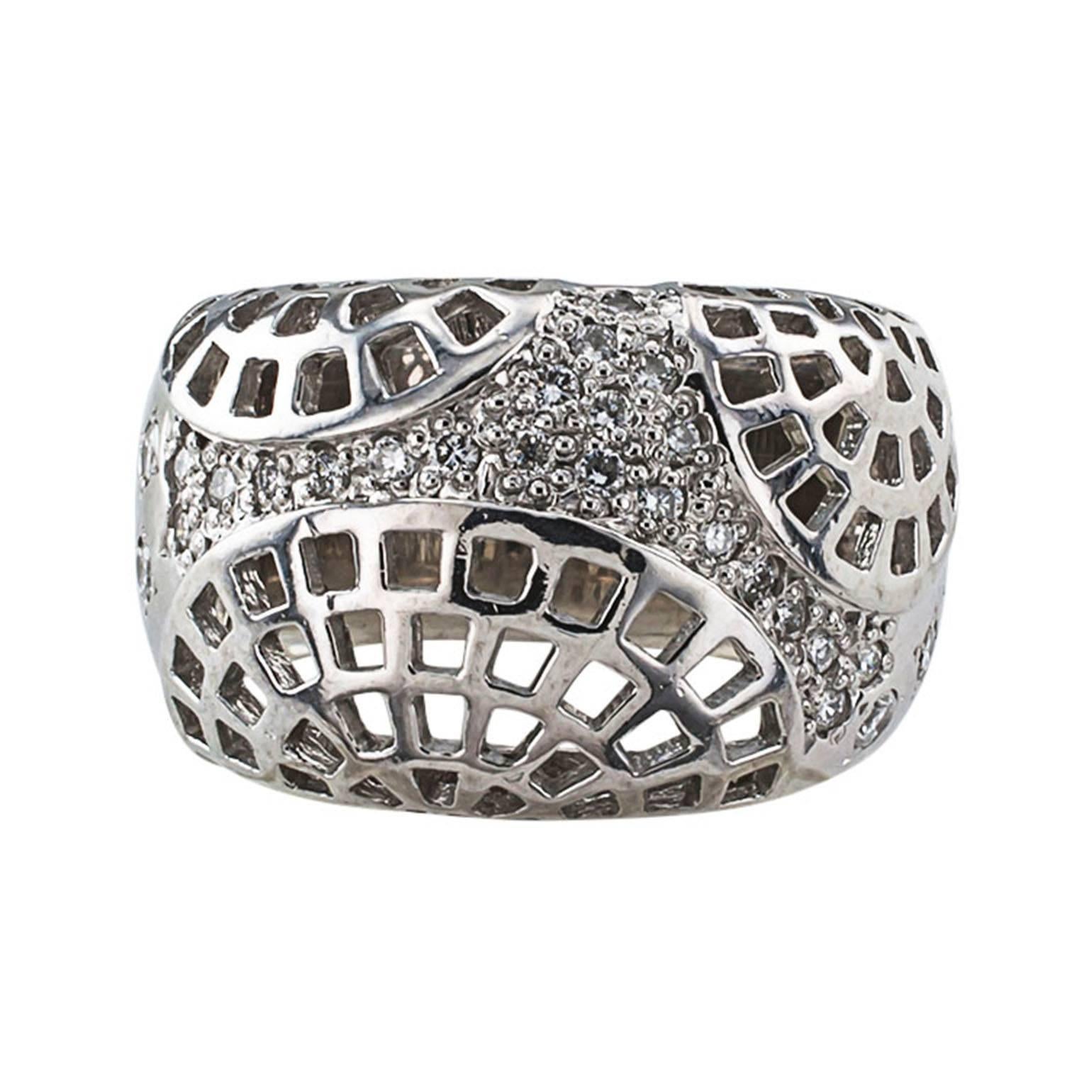 Modernist Futuristic Diamond Platinum Wide Band Ring