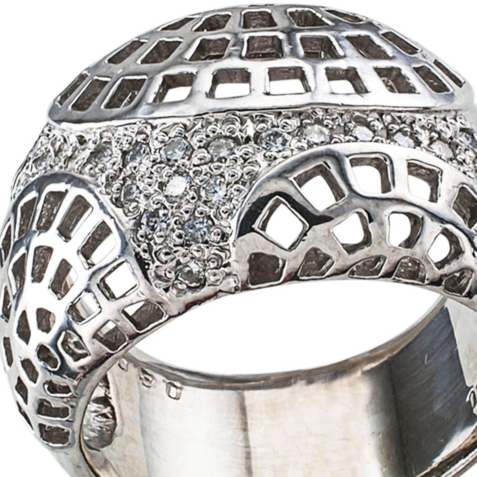Women's or Men's Futuristic Diamond Platinum Wide Band Ring