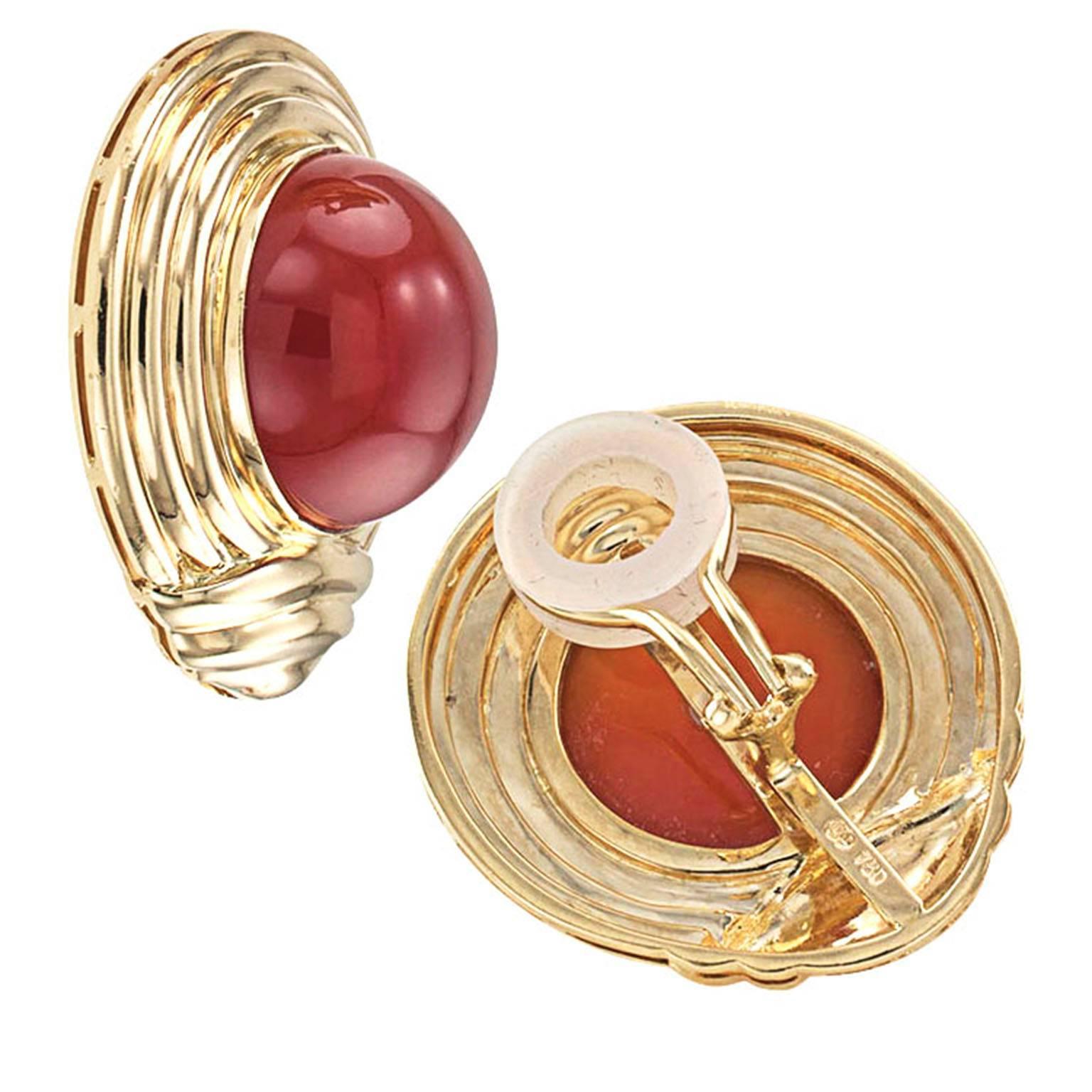 Contemporary Carnelian Gold Large Earclips