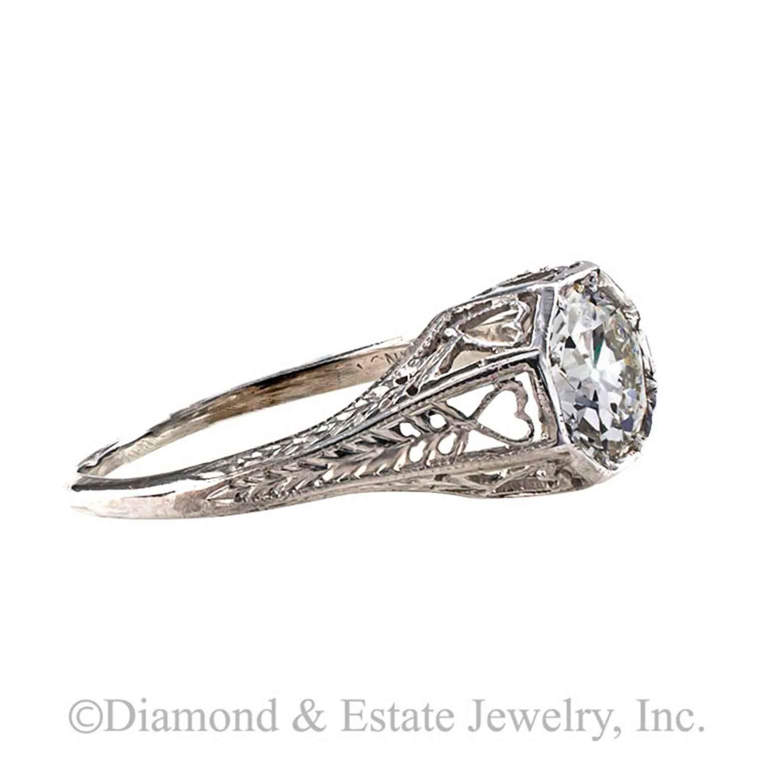 Women's or Men's .84 Carat Art Deco Diamond Platinum Engagement Ring