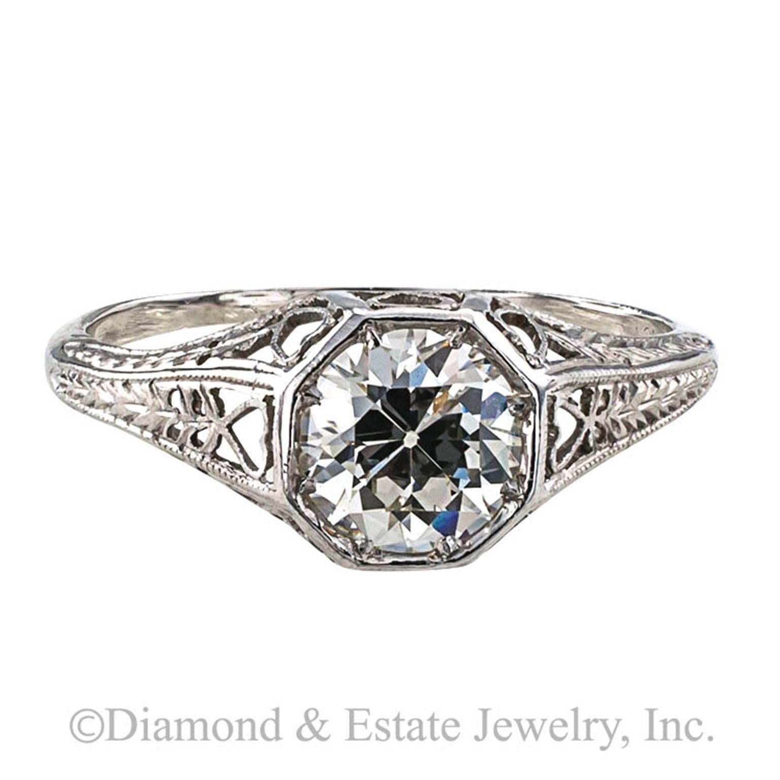 .84 Carat Art Deco Diamond Platinum Engagement Ring 1