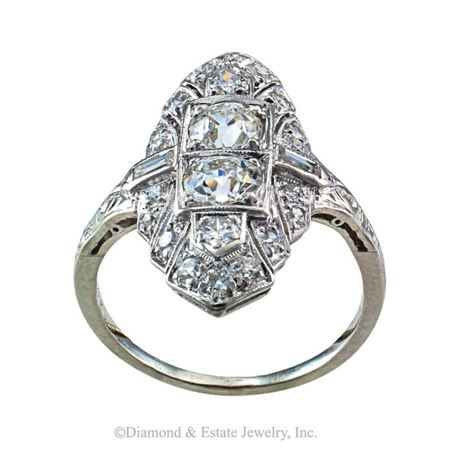 Women's or Men's 1920s Art Deco Diamond Platinum Dinner Ring 