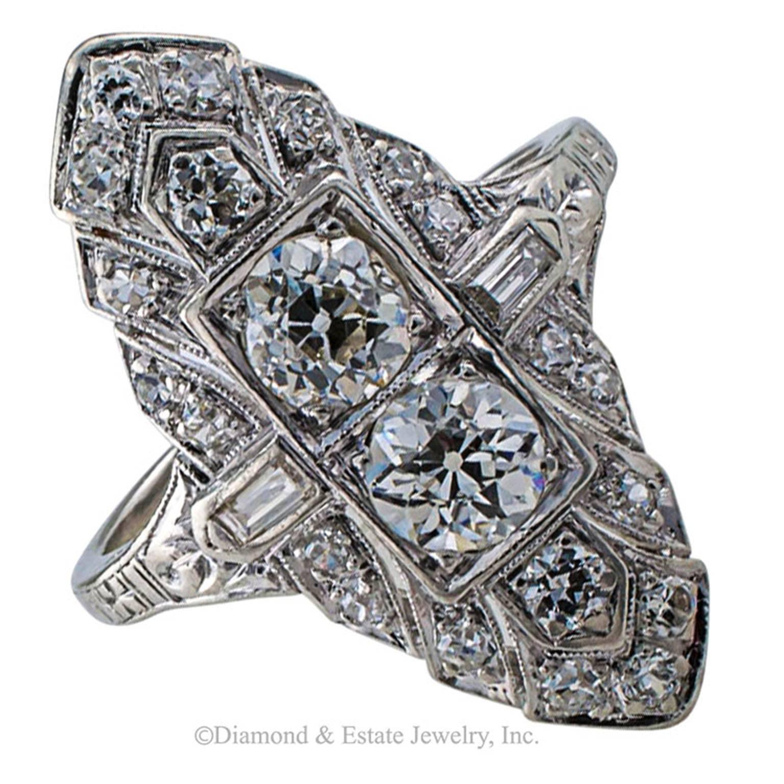 1920s Art Deco Diamond Platinum Dinner Ring  1