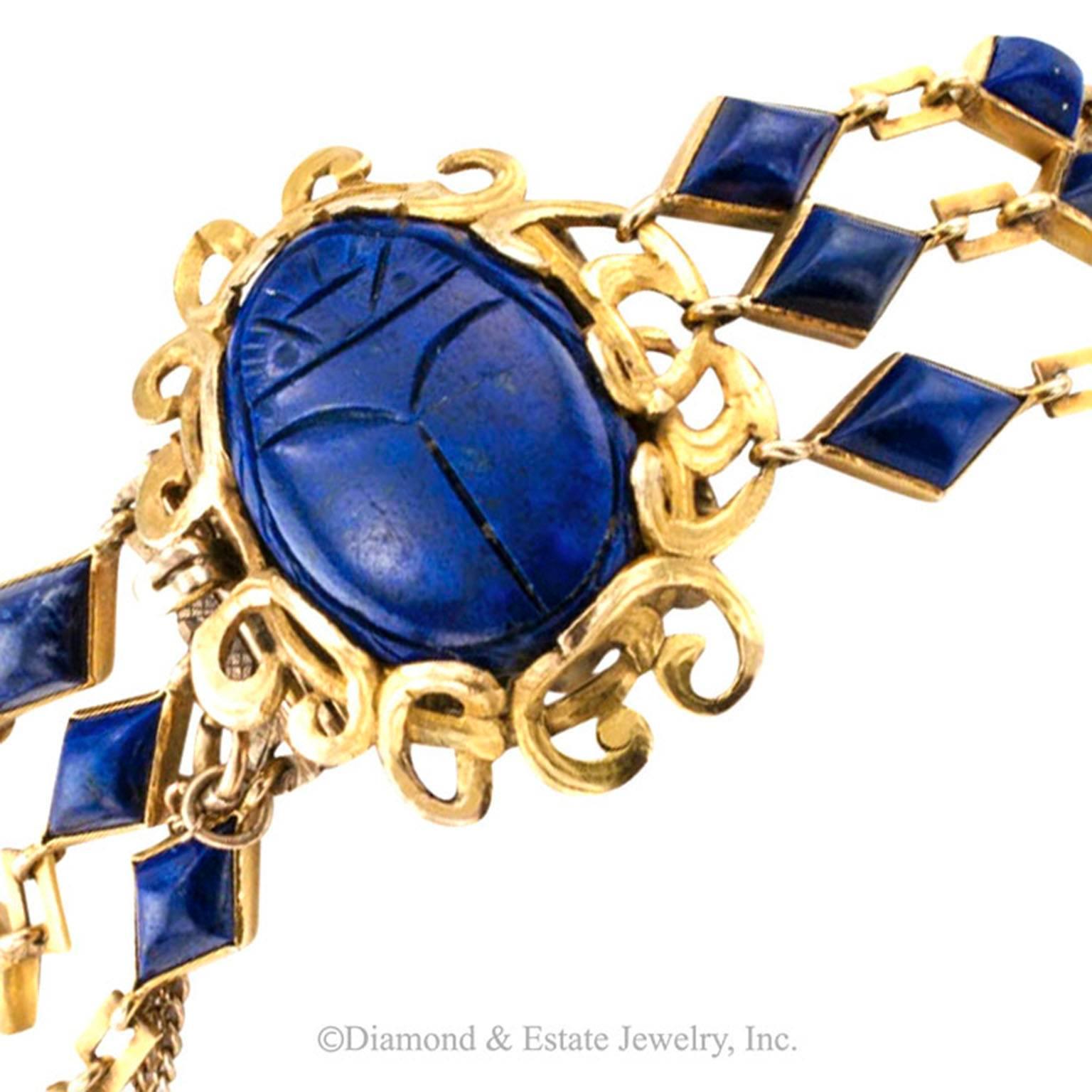 Arts and Crafts Lapis Lazuli Gold Link Bracelet 2