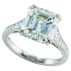 GIA Report Certified 4.09 Emerald Cut Diamond Platinum Engagement Ring