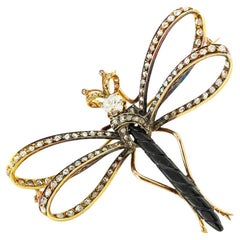 French Victorian Diamond Gold Dragonfly Brooch