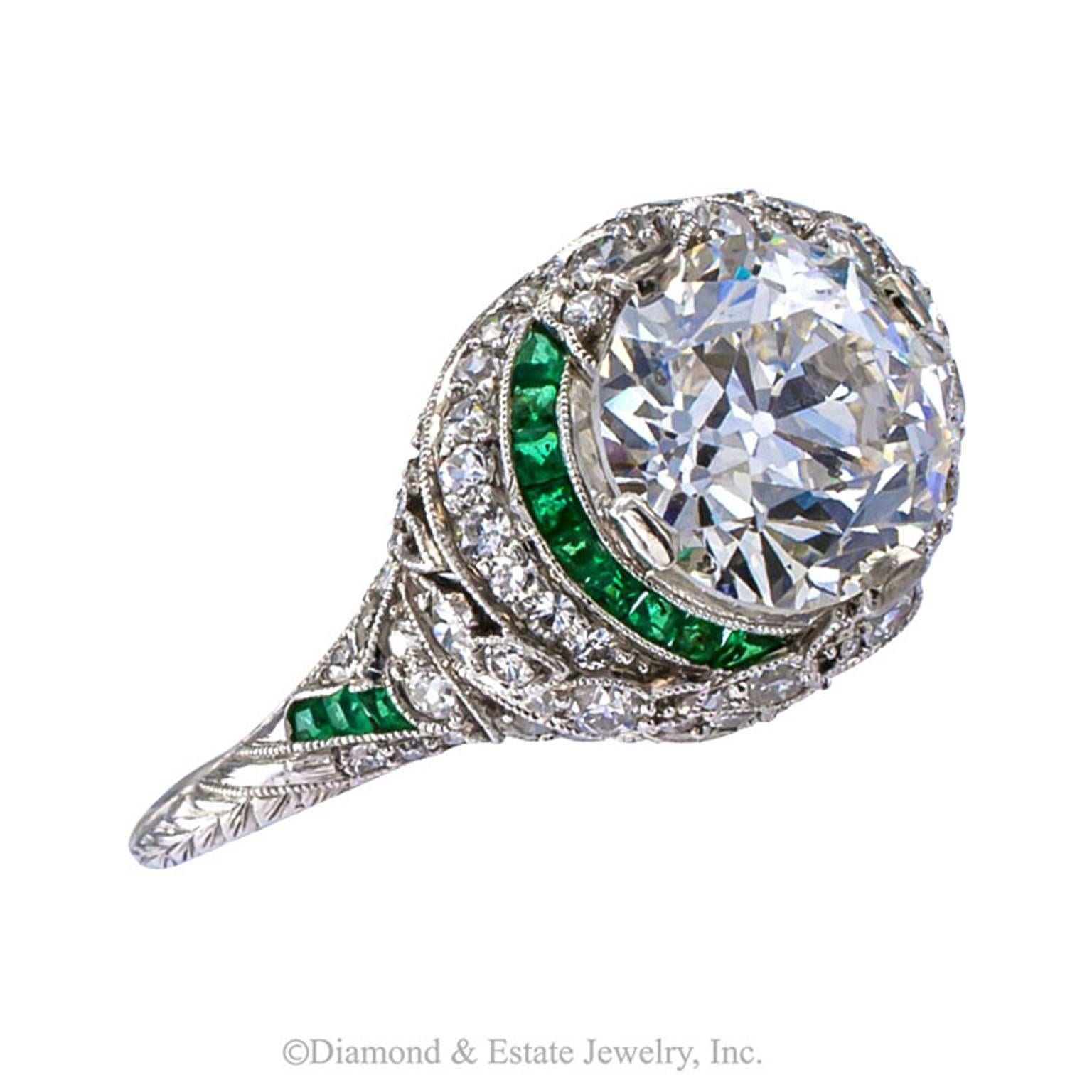 Women's Art Deco 2.61 Carat Old European-Cut Diamond Platinum Engagement Ring