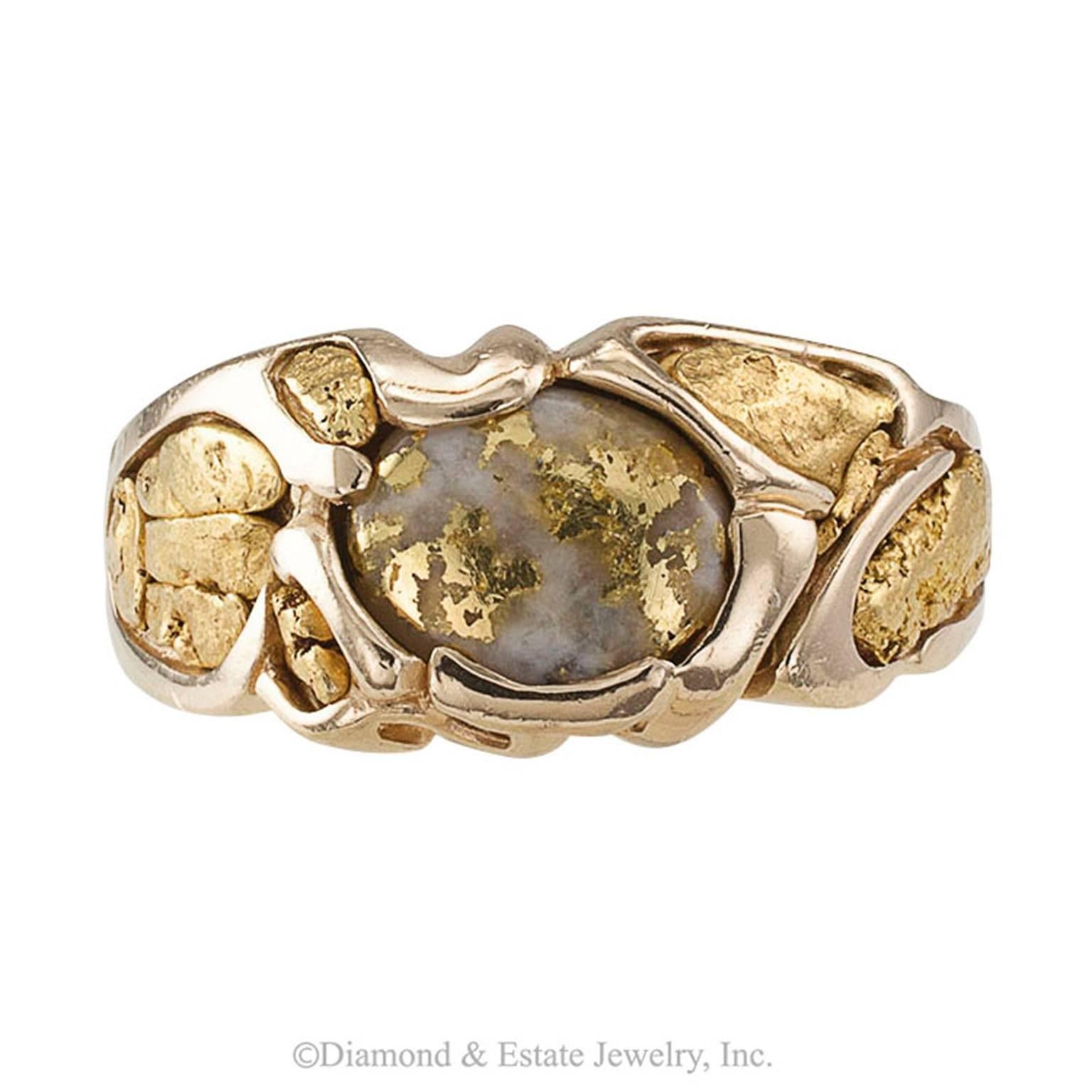 Women's or Men's Gold Quartz and Gold Nugget Ring