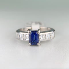 1980s Sapphire Diamond Platinum Engagement Ring