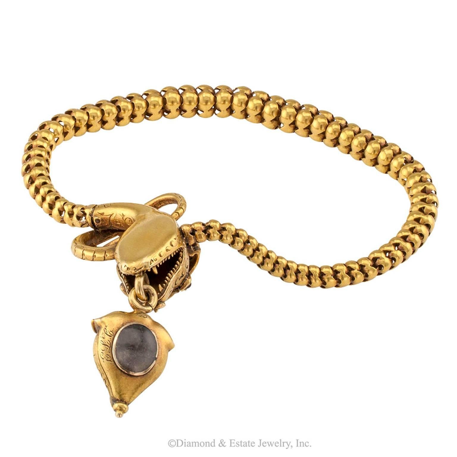 Victorian Cobra Snake Gold Bracelet with Turquoise and Garnets 3