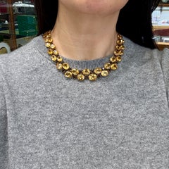 Vintage 1980's Citrine and Smoky Quartz Statement Necklace 18k Yellow Gold