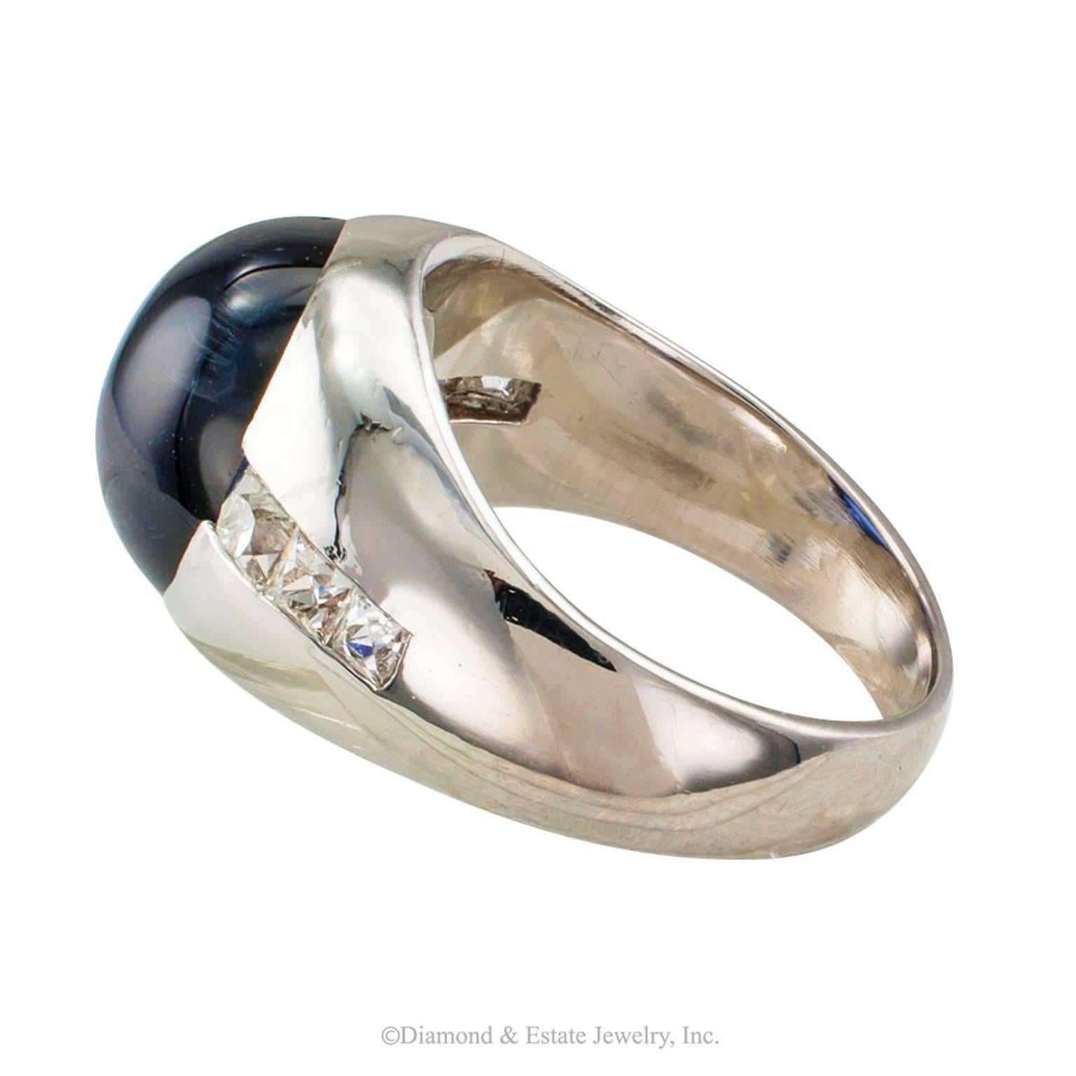 Women's or Men's Unheated 7.00 Carat Ceylon Sapphire French-Cut Diamond Platinum Ring