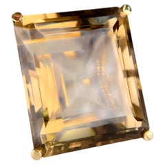1950's Large Emerald Cut Smokey Quartz Statement Ring 18k Yellow Gold