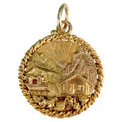 Antique Alaska Log Cabin Gold Nugget Pendant 14k Gold