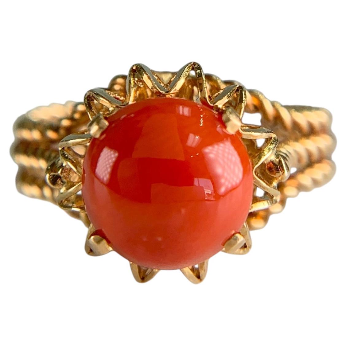 Estate Corletto Italian 18k Yellow Gold Coral Twisted Rope Ring For Sale