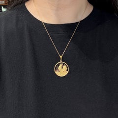 Antique Rooster at Sunrise Diamond Pendant 18k Yellow Gold