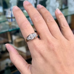 1940's Retro Old European Cut Diamond and Ruby Ring 14k Rose Gold