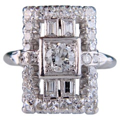 Art Deco Old Cut Diamond Panel Shield Ring Platinum