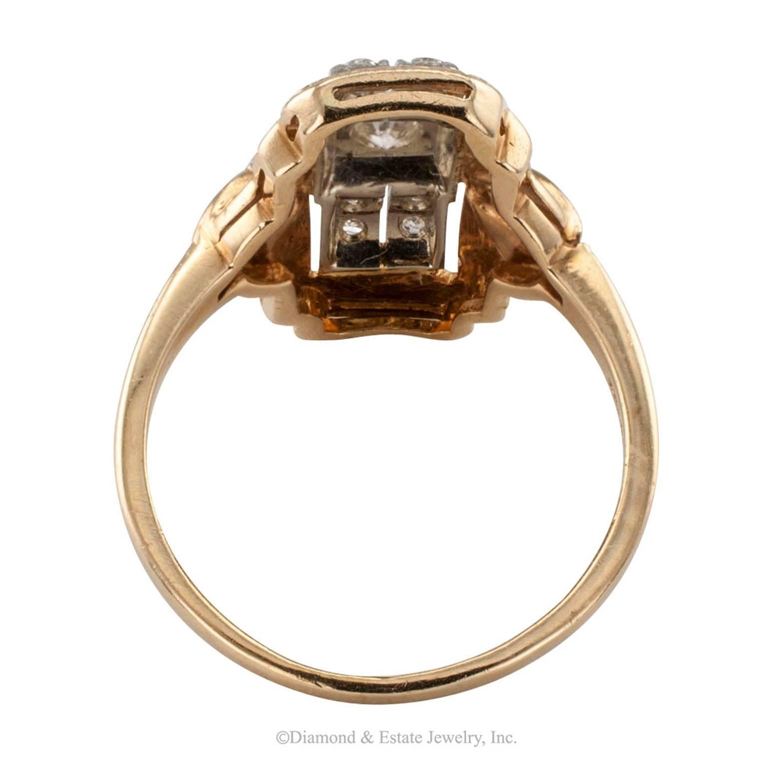 Women's Art Deco 1930s Two-Tone Gold Diamond Dinner Ring
