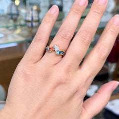 Navajo-Zuni-Ring mit Intarsien aus Türkis, Koralle und Opal, wellenförmiges Zickzack-Band, 14 Karat