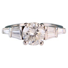 Round and Baguette Diamond Engagement Ring Platinum