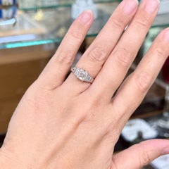 Square Emerald Cut and Baguette Diamond Engagement Ring Platinum