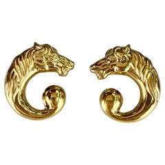 Horse Earrings Omega Backs 14k Gold