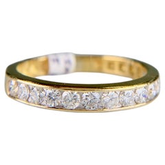 Anillo de banda con diamante brillante redondo de los años 90, en oro amarillo de 18k
