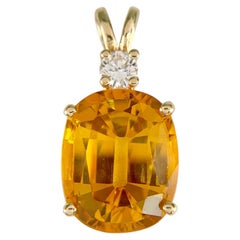 Vintage Lab Grown Orange Sapphire and Diamond Pendant 14k Yellow Gold
