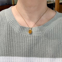 Vintage Lab Grown Orange Sapphire and Diamond Pendant 14k Yellow Gold