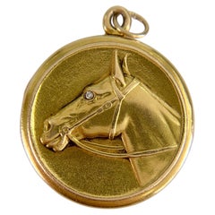 Antique 1900 Diamond Horse Locket Pendant 14k Yellow Gold