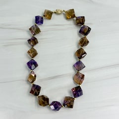 Chunky Faceted Ametrine Statement Necklace 14k Yellow Gold