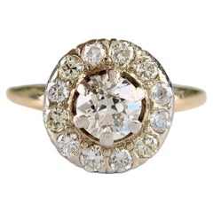Vintage 1940's Old Mine Cut Diamond Halo Ring 14k Gold