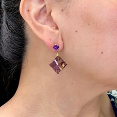Ametrine and Amethyst Dangle Earrings 14k Yellow Gold