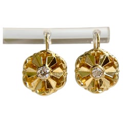 Vintage 1960's Old Cut Diamond Drop Earrings 18k Yellow Gold