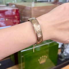 Vintage 1967 Birmingham Wide Engraved Bangle Bracelet 9k Yellow Gold