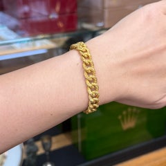 Antique 1890's Victorian Repousse Curb Link Bracelet 14k Yellow Gold