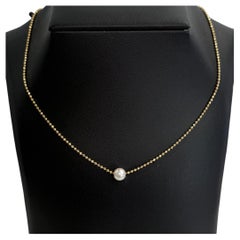 Pearl Slider Necklace Ball Chain 18k Yellow Gold
