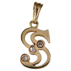 Vintage 1980's Mini "S" Diamond Pendant 14k Yellow Gold